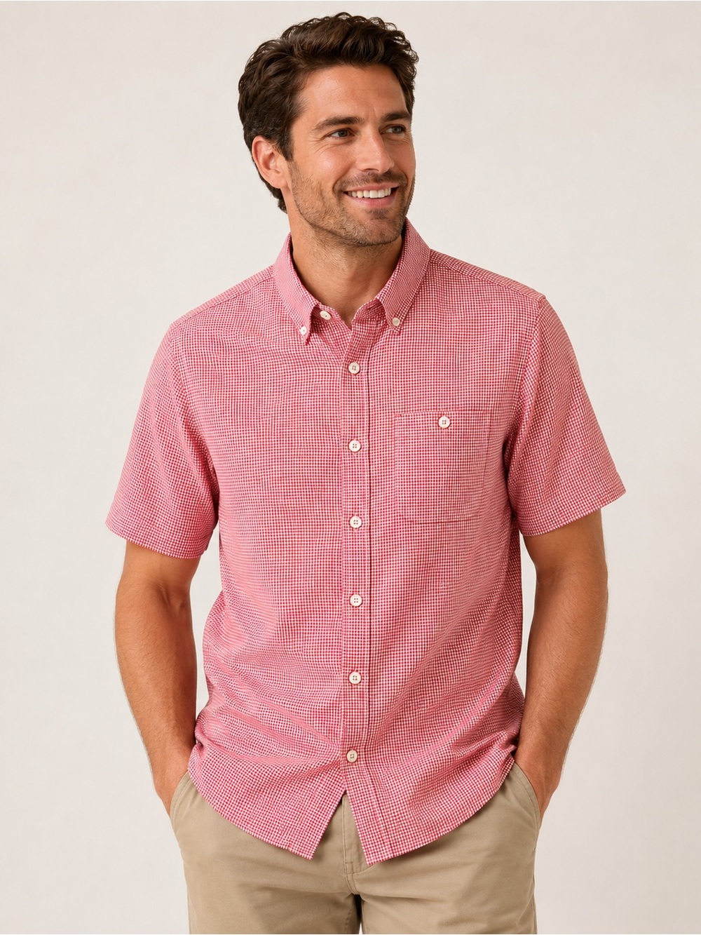 Mountain Khakis Classic Fit Red & White Gingham Performance Short Sleeve Shirt